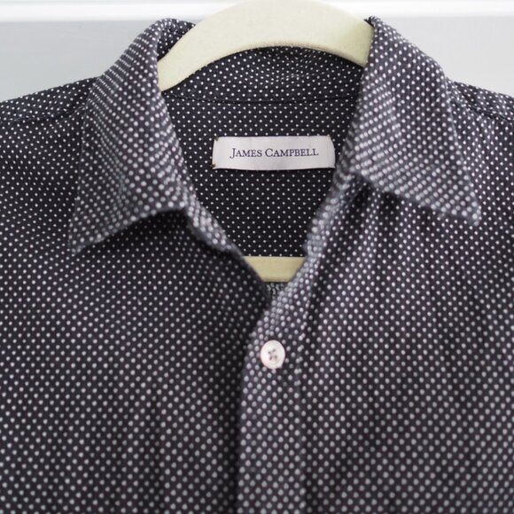 James Campbell Black and White Polka Dot Casual Button-up Collard Shirt Sz M - Picture 3 of 11